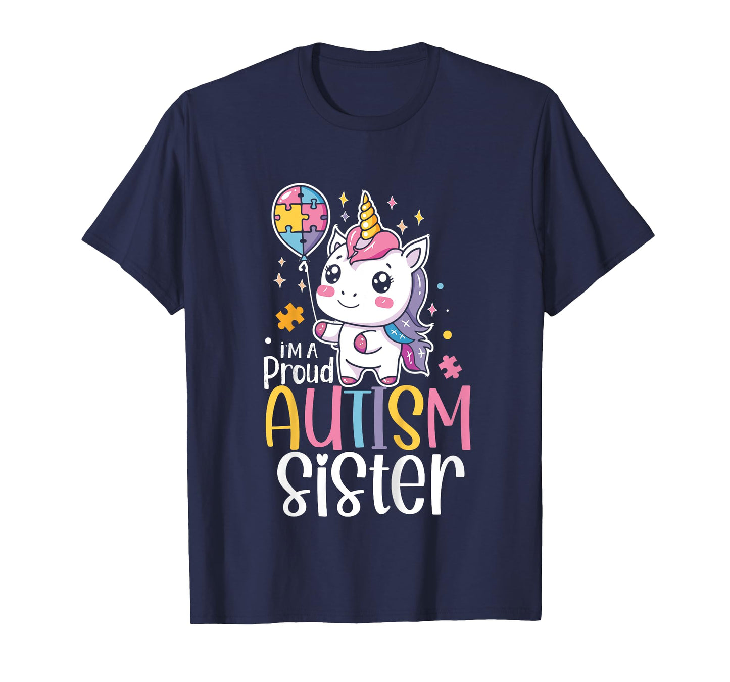 Kids Proud Autism Sister Awareness Cute Unicorn Puzzle Girls T-Shirt