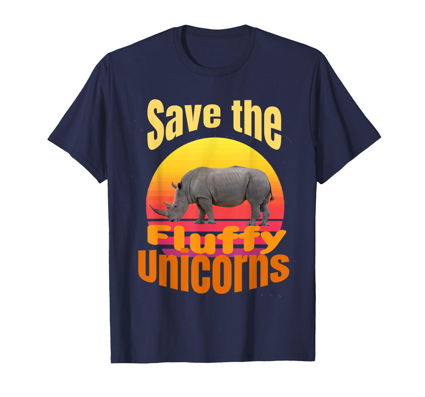 Funny retro sunset save the fluffy unicorns T-Shirt