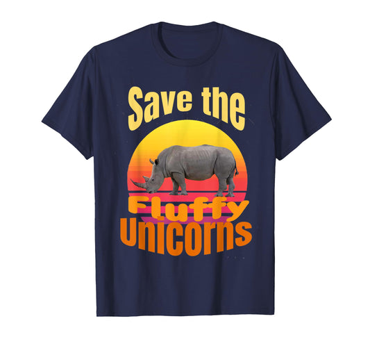 Funny retro sunset save the fluffy unicorns T-Shirt