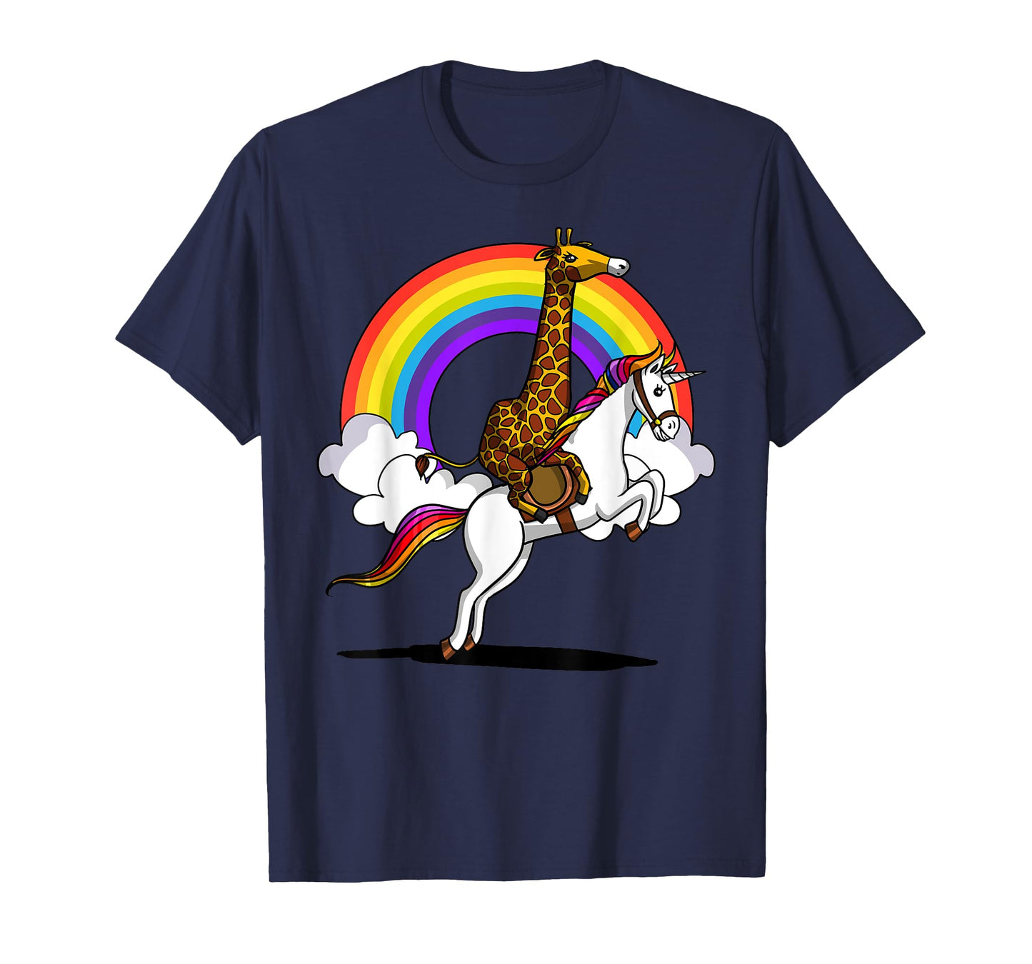 Giraffe Riding Unicorn Magical Rainbow Funny Boys Girls Kids T-Shirt