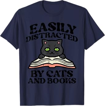 Easily Distracted Cats Books Librarian Women Girls Kids Teen T-Shirt