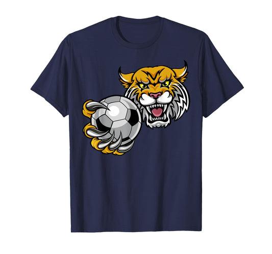 Wildcat Sports Team Mascot Holding Soccer Football Ball T-Shirt for Men Women Kids