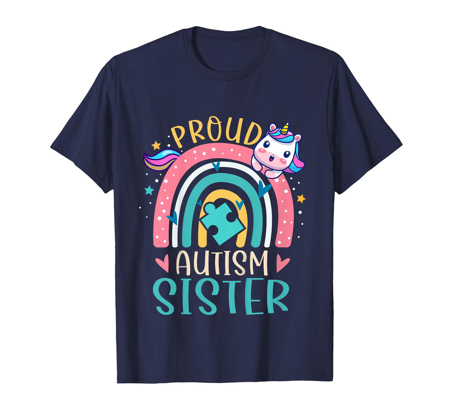 Kids Proud Autism Sister Awareness Cute Unicorn Rainbow Girls T-Shirt