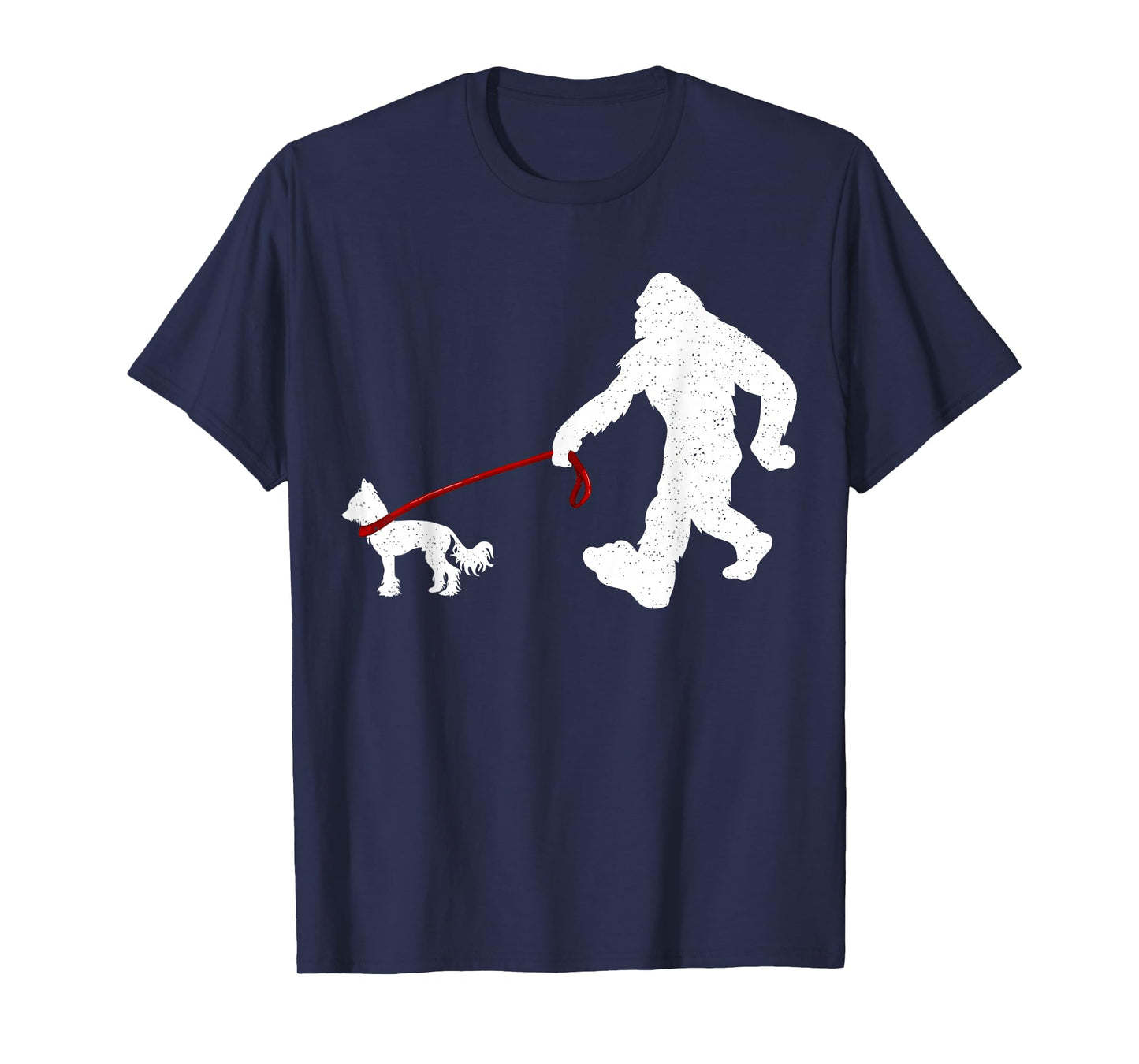 Funny Bigfoot Walking With Chinese Crested Dog Gifts T-Shirt