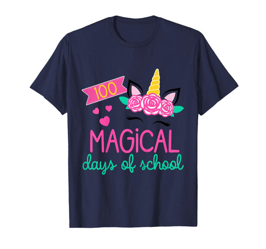 100 Days of School Girls Unicorn 100 Magical Days of School T-Shirt