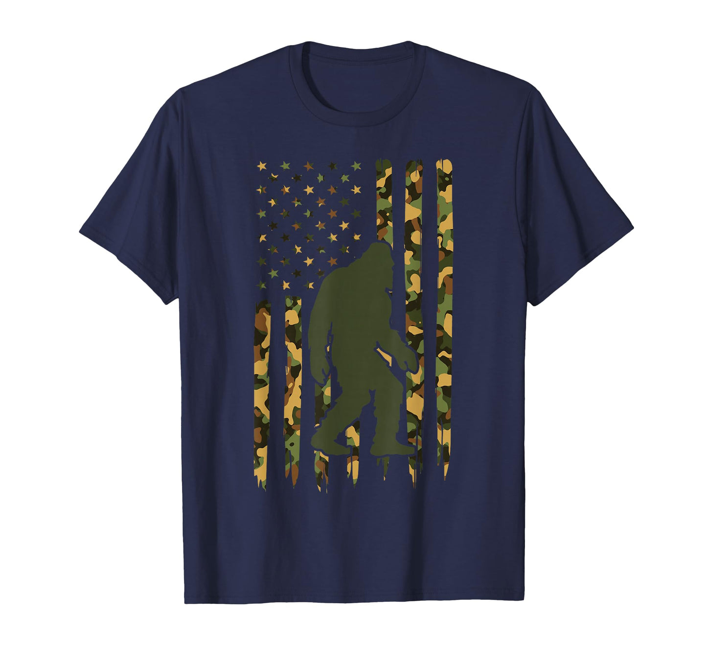 Camo Big Foot Sasquatch - Vintage Bigfoot American Flag T-Shirt