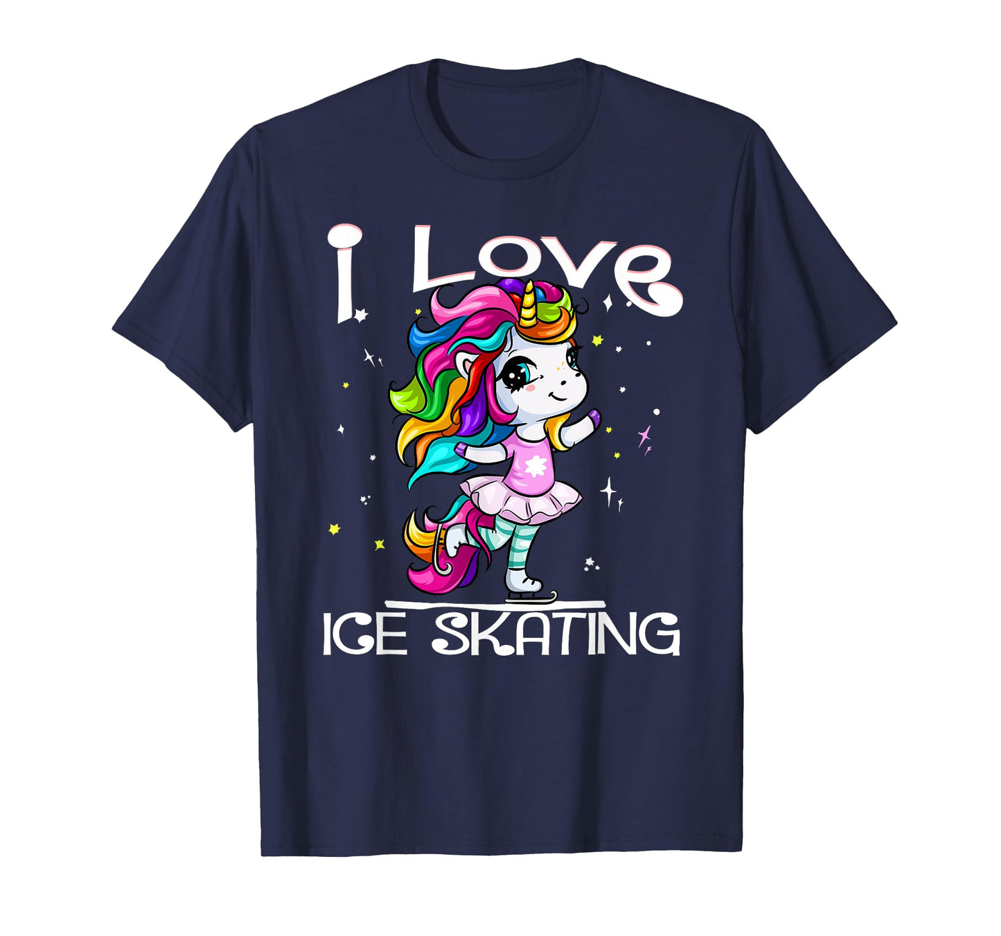 Ice Dancing Cute I Love Ice Skating Rainbow Unicorn Girl T-Shirt