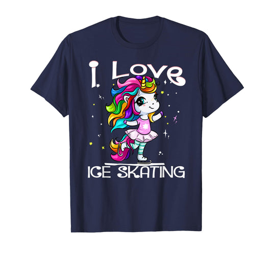 Ice Dancing Cute I Love Ice Skating Rainbow Unicorn Girl T-Shirt