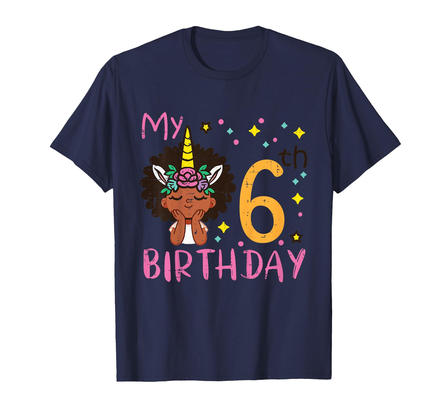 6th Birthday Afro Black Girl Unicorn 6 Year Old Bday Girls T-Shirt