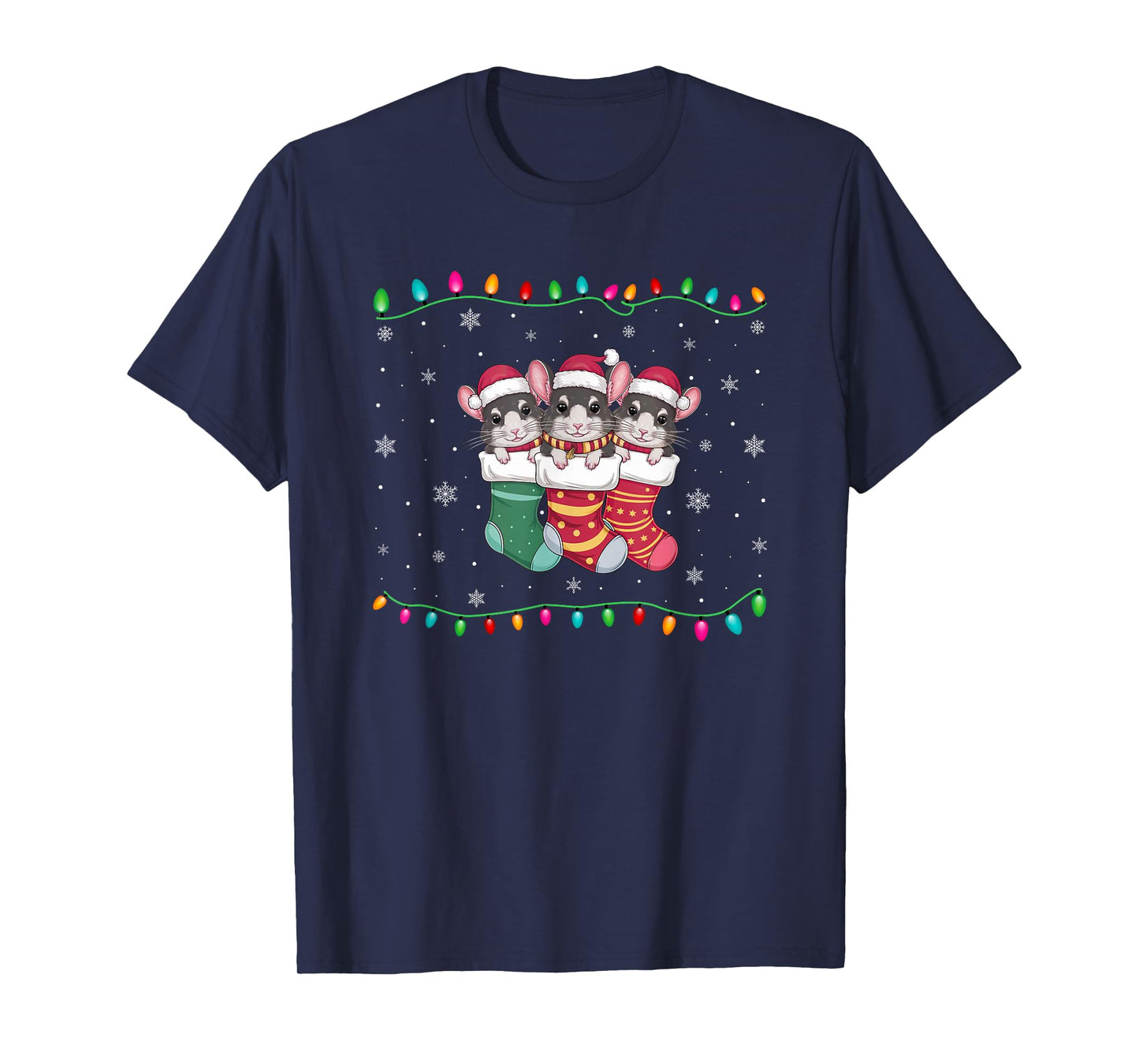 Xmas Tree Lights Funny Chinchilla in Christmas Socks T-Shirt