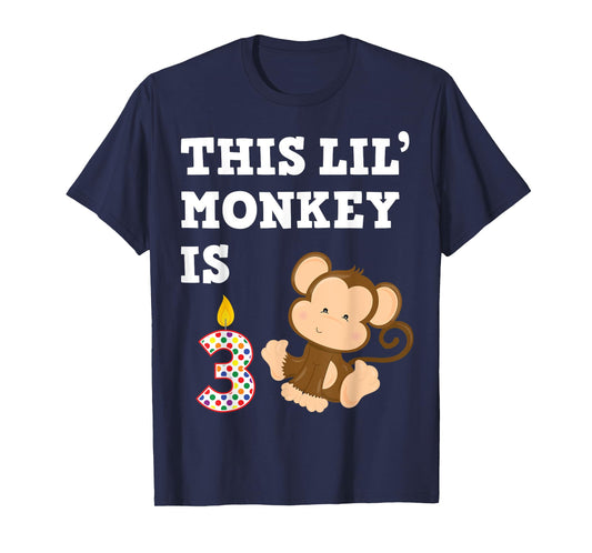Cartoon Monkey Party Birthday 3 Year Old 3rd B-Day for Kids T-Shirt