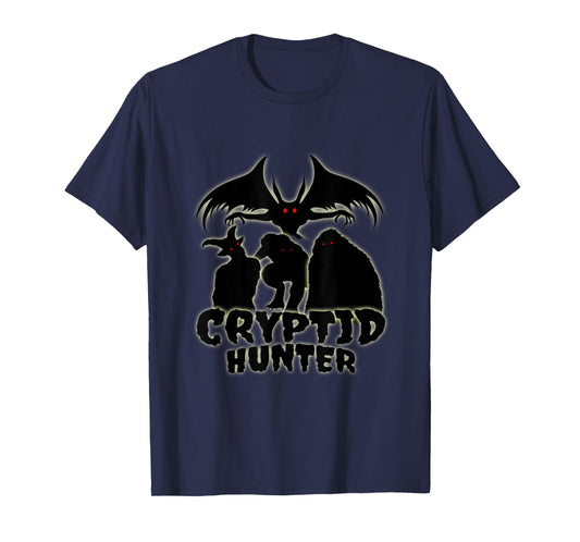 Cryptid Hunter with Goatman Memo Mothman T-Shirt
