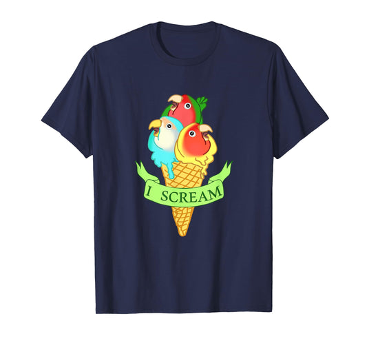 Cute Ice cream Lovebirds T-shirt, Funny I Scream Parrots T-Shirt