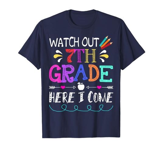 Watch Out 7th Grade Here I Come Funny Unicorn Back To School T-Shirt