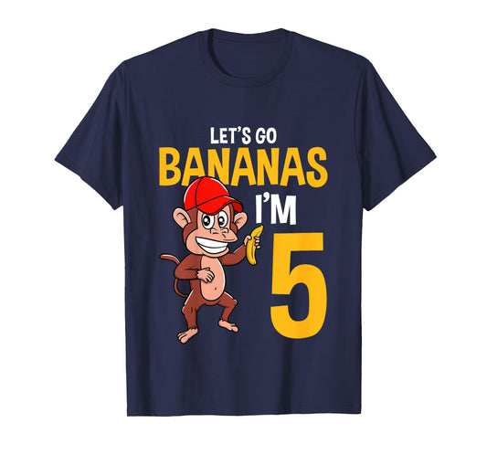 Lets Go Bananas 5th Birthday Monkey 5 Year Old Boy Girl T-Shirt