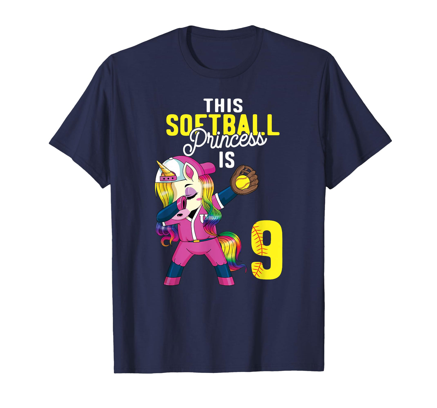 This Softball Princess is 9th Birthday Unicorn Dabbing Gift T-Shirt