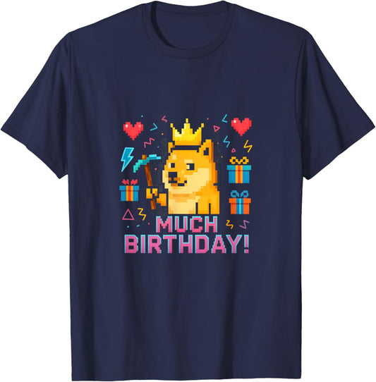 Pixel Meme Dog Birthday Blocky Dog with Pickaxe, Hearts & T-Shirt