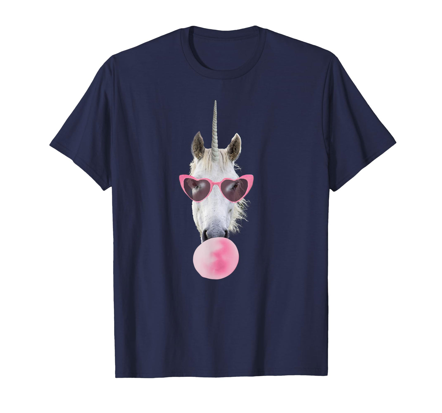 Unicorn Pink Bubble Gum Heart Sunglasses T-Shirt