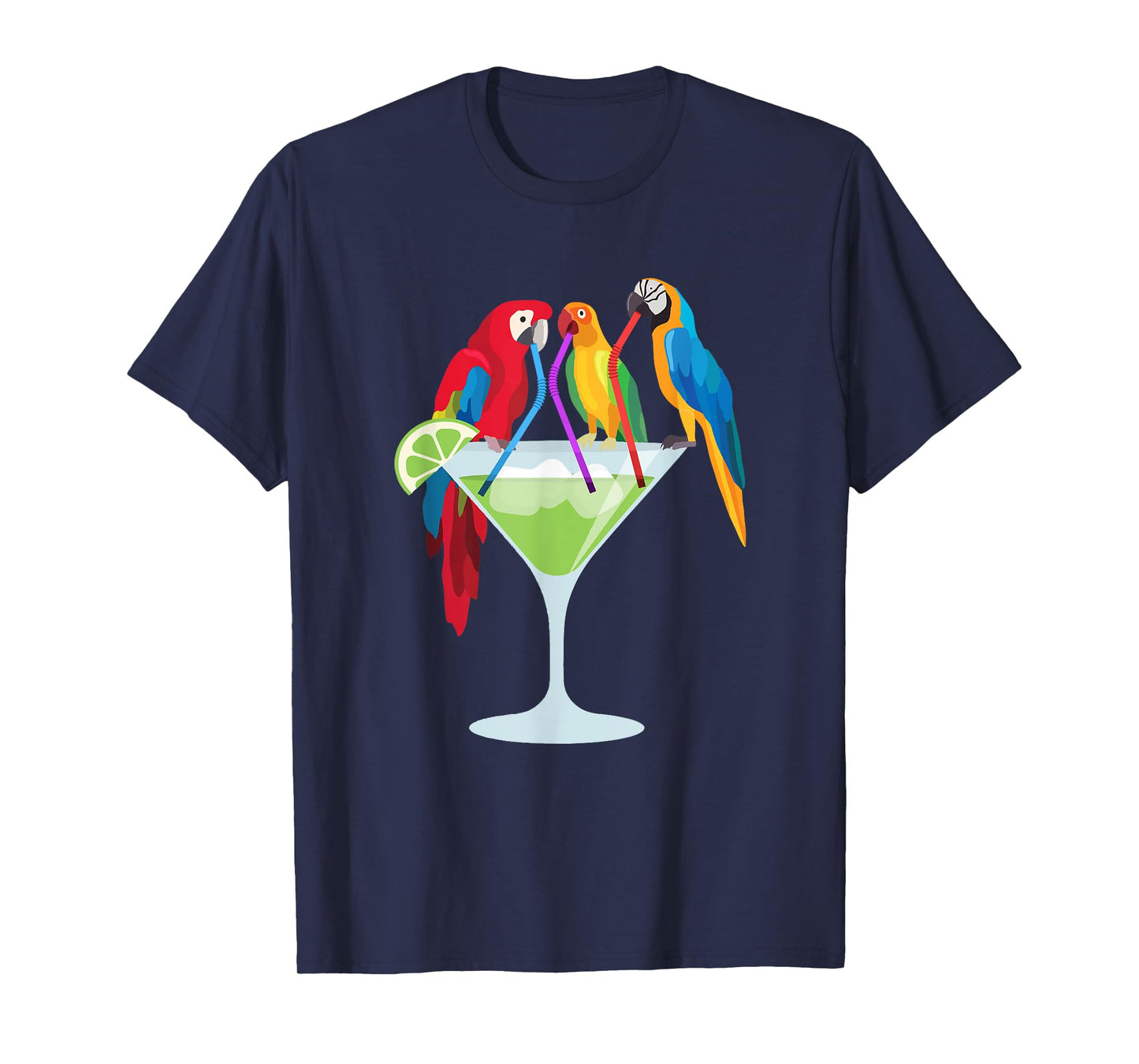 Parrots Drinking Margarita Tropical Vacation Hawaiian Birds T-Shirt