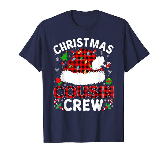 Christmas Cousin Crew Buffalo Plaid Santa Hat Xmas Pajamas T-Shirt