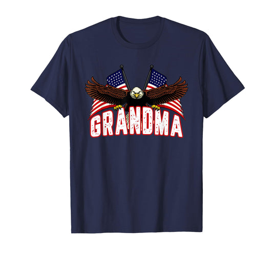 Retro Grandma American Flag Bald Eagle Patriotic 4th of July T-Shirt for Women Men