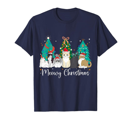 Meowy Christmas Cat Lover Funny Festive Holidays Cats T-Shirt