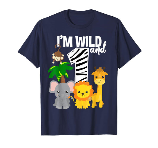 I'm Wild and 1 Zoo Theme Birthday Shirt Safari Jungle Animal T-Shirt
