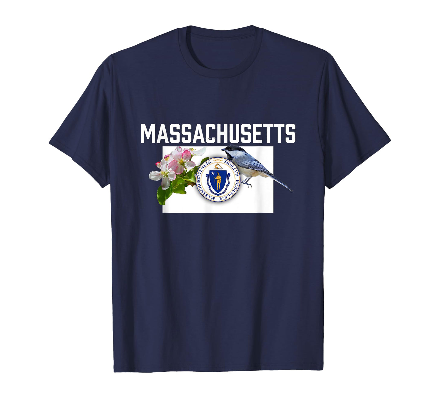 Massachusetts US State Flag With State Bird & Flower T-Shirt T-Shirt