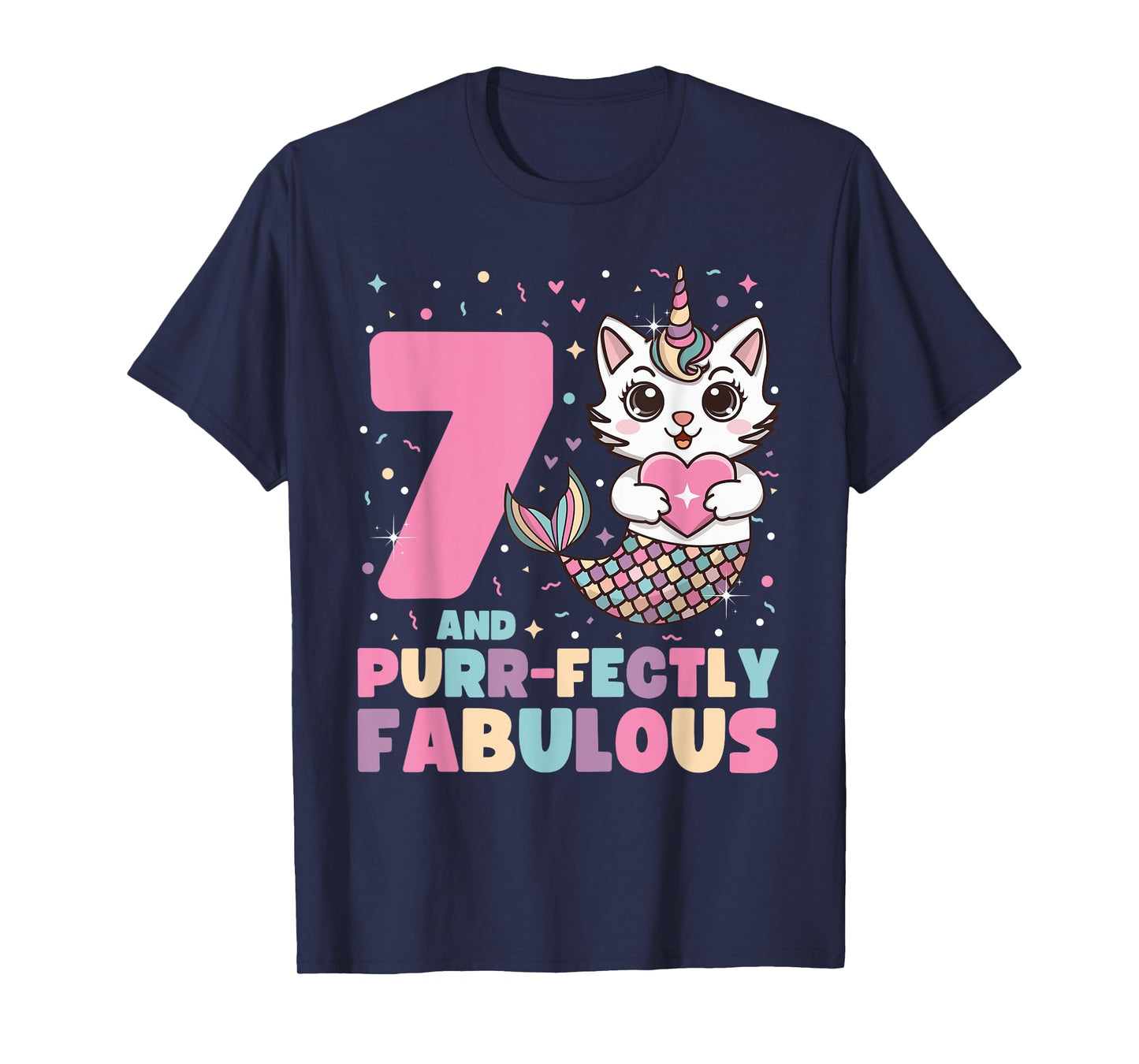 7th Birthday 7 Years Old Mermaid Unicorn Cat Girls Unicorn T-Shirt