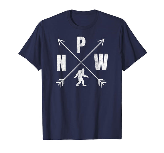 Bigfoot Sasquatch PNW Logo Compass Crossed Arrows Distressed T-Shirt