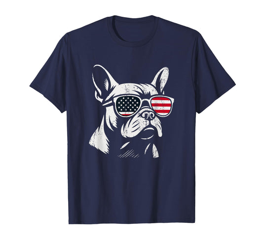 Retro French Bulldog Patriotic 4th of July American US Flag T-Shirt