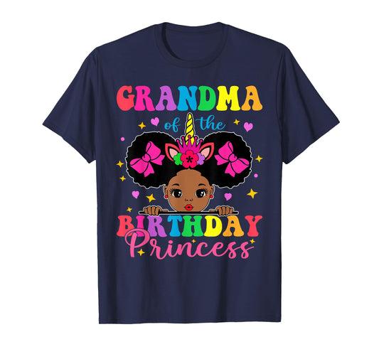 Grandma of The Birthday Girl Princess Afro Melanin Unicorn T-Shirt