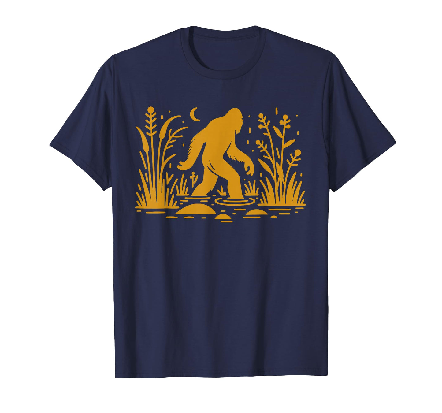Retro Gold Bigfoot Walking In A Swamp Skunk Ape T-Shirt
