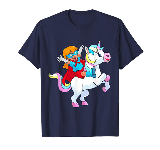 Superhero Birthday Girl Riding Unicorn Funny Kids Toddlers T-Shirt