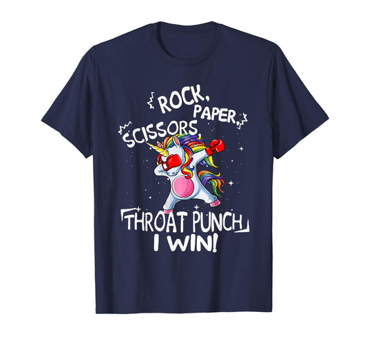 Rock Paper Scissors Throat Punch I win Unicorn Boxing T-Shirt
