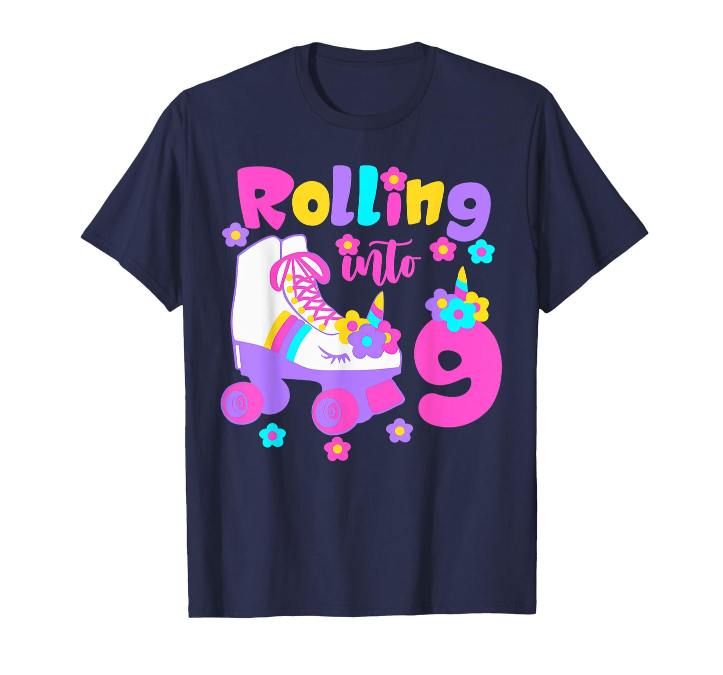 Rolling Into 9 Years Old Roller Skating Girl 9th Birthday T-Shirt