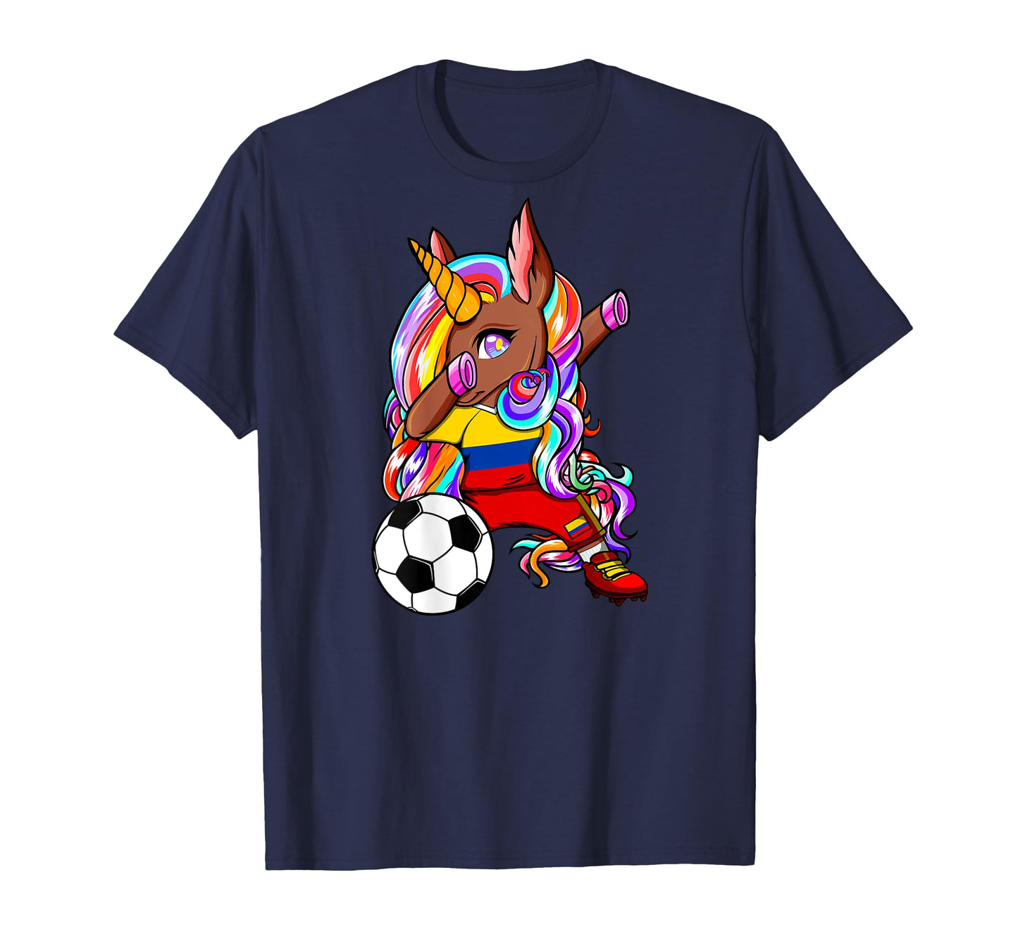 Dabbing Brown Skin Unicorn Colombia Soccer Lovers Football T-Shirt