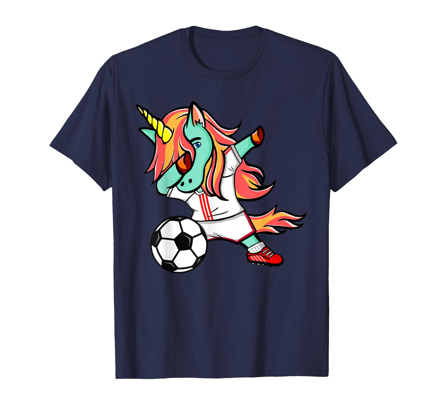 Dabbing Unicorn Soccer On White Red Sport Football Jersey T-Shirt