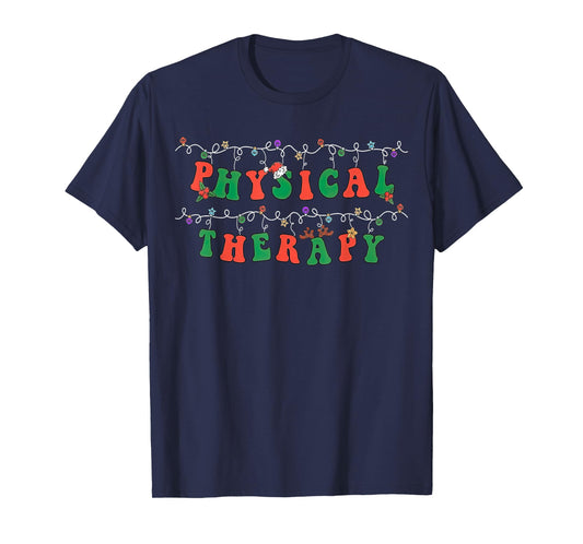 Physical Therapy PT Santa Hat Christmas Lights Xmas Pajama T-Shirt