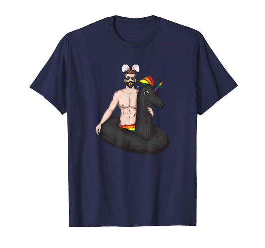 Gay Easter Bunny Ears Rainbow Unicorn LGBTQ Pride T-Shirt