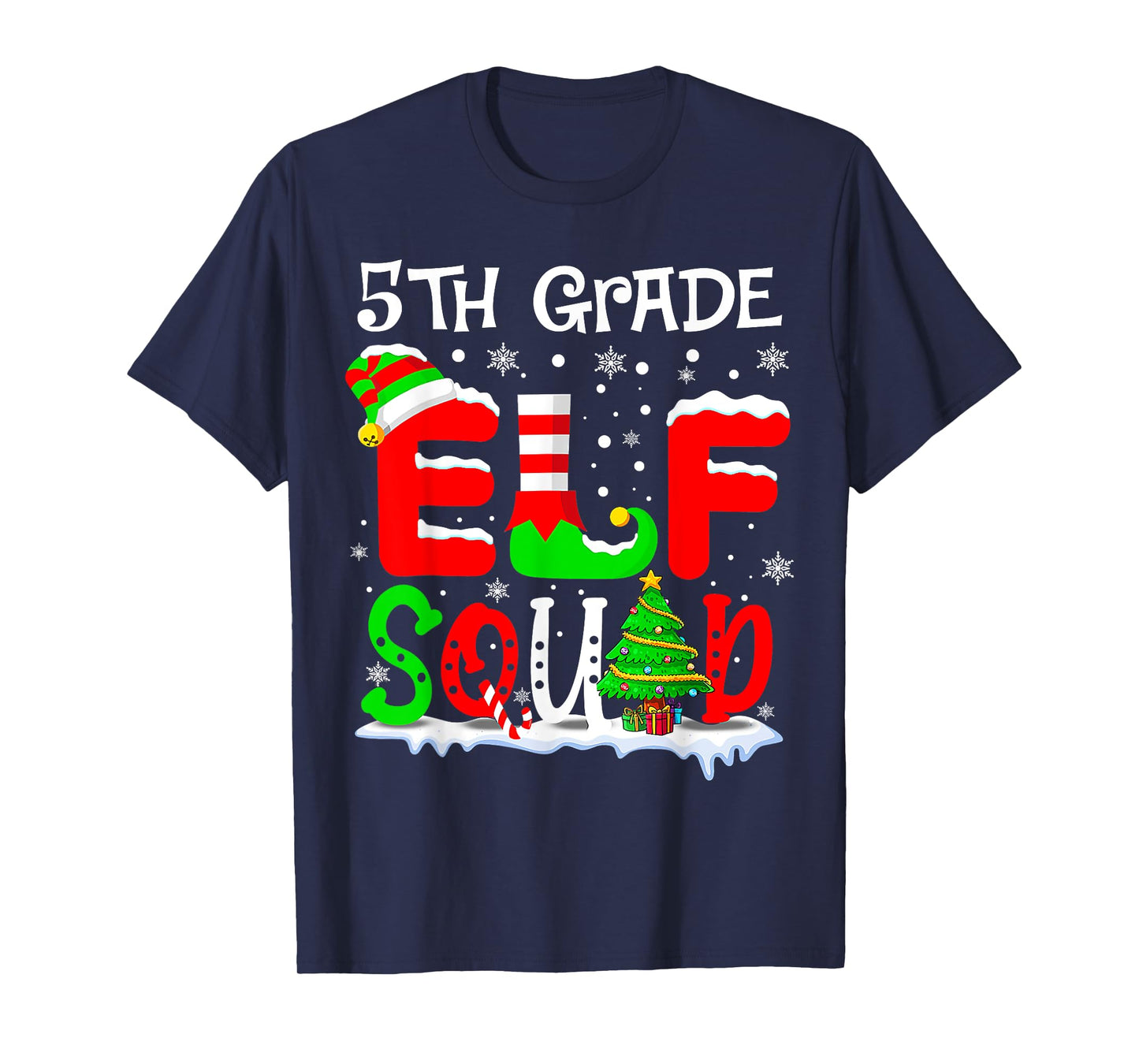Fifth 5th Grade Elf Squad Funny Teacher Christmas Students T-Shirt