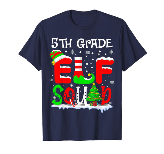 Fifth 5th Grade Elf Squad Funny Teacher Christmas Students T-Shirt