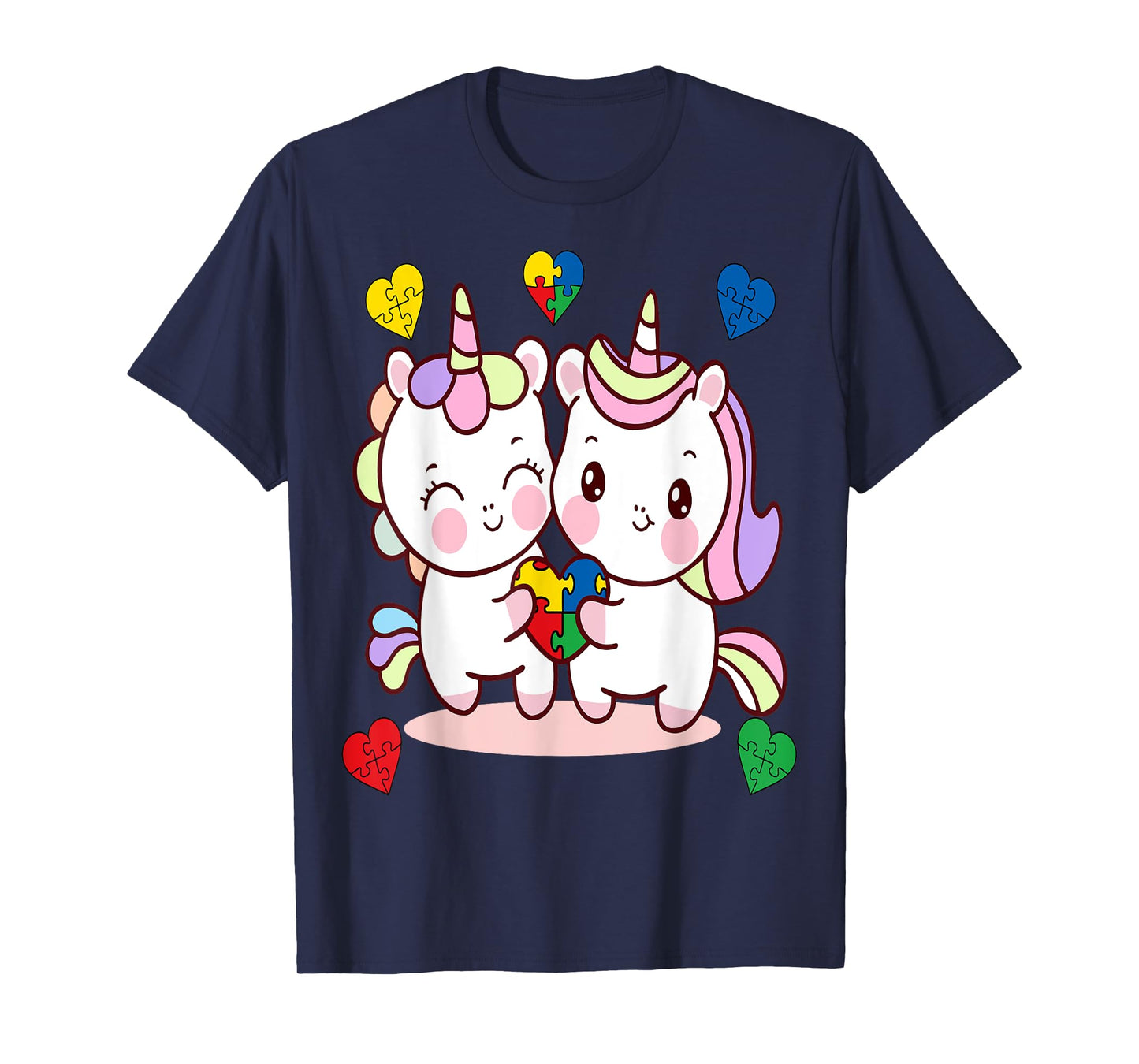 Unicorn Heart Puzzle Piece Autism Awareness Cute Girls T-Shirt