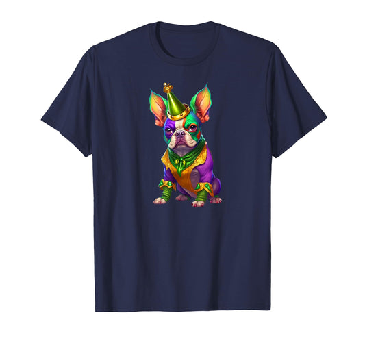 Mardi Gras Green Purple & Gold French Bulldog T-Shirt