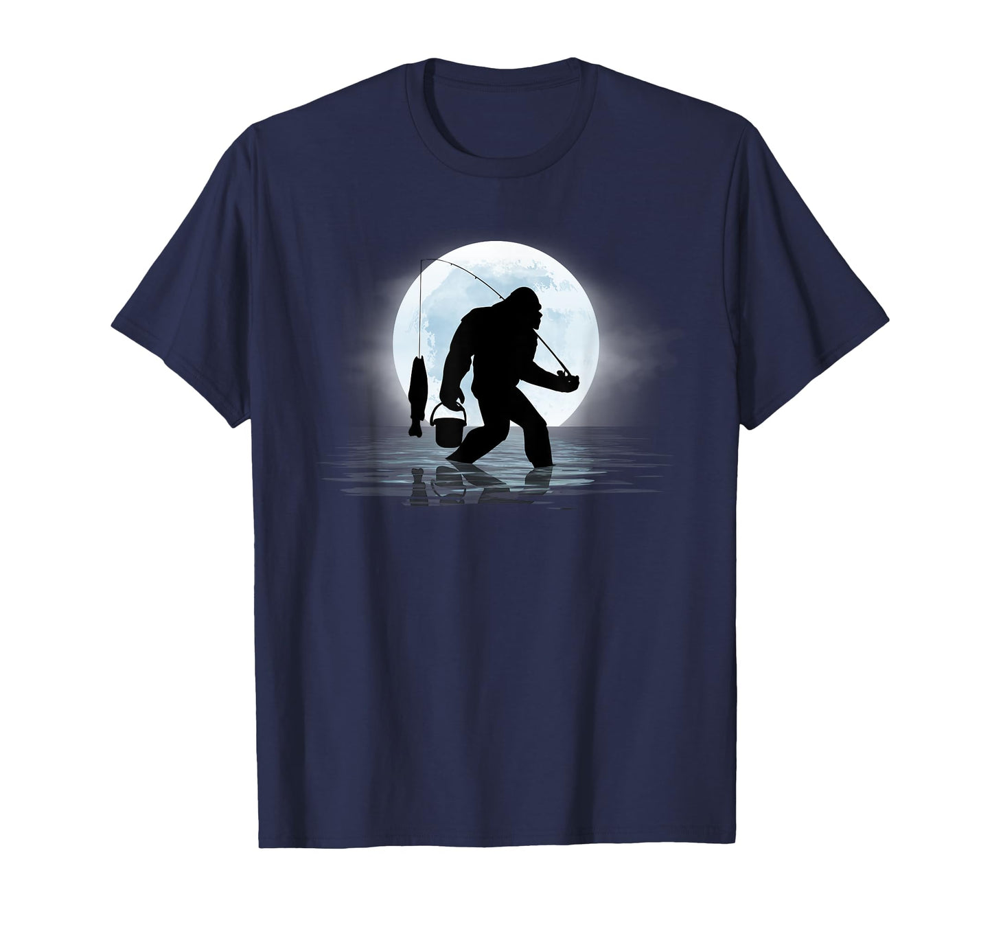Bigfoot Fishing Funny Sasquatch and Fish Night Fishing T-Shirt