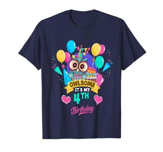 Four Year Old Birthday Owlsome It's My 4th Birthday Owl T-Shirt