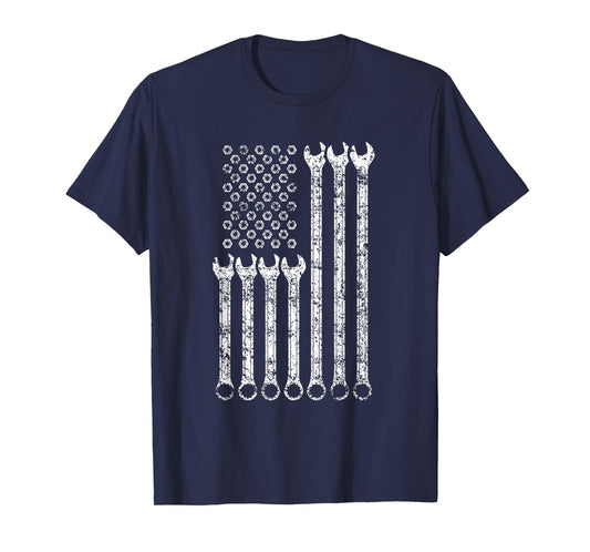 American Flag Mechanic Combination Wrench Wrenches Car T-Shirt