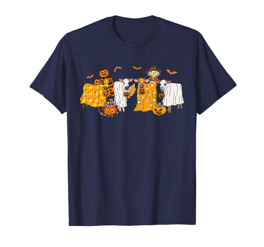 Cow Dressed As Ghost Farm Animal Spooky Season Halloween T-Shirt