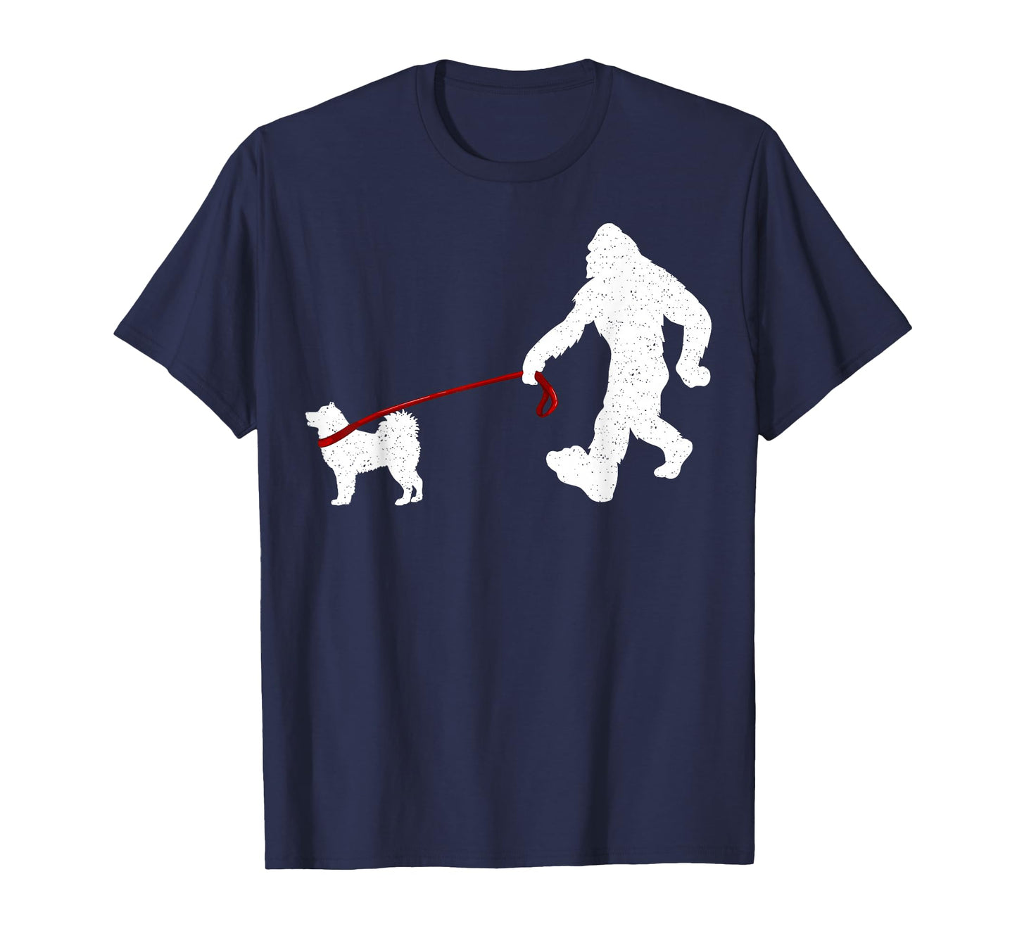 Funny Bigfoot Walking with Alaskan Malamute Dog Lover T-Shirt