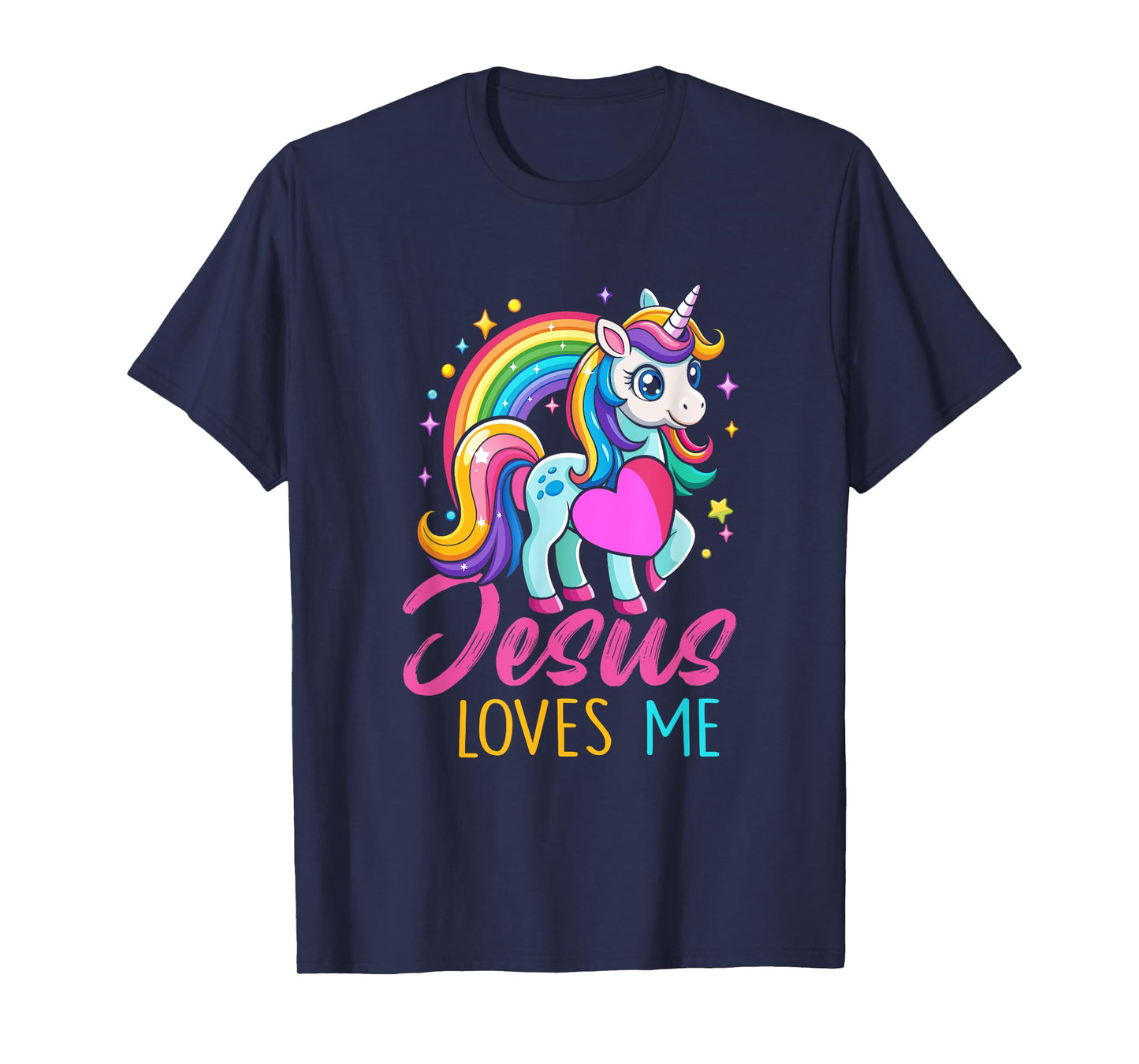 Kids Jesus Loves Me Christian Bible Girls Rainbow Unicorn T-Shirt